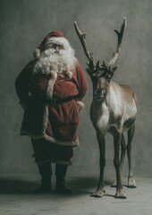 Santa and his reindeer traveling through the snow in a magical winter landscape. Perfect for Christmas illustrations, festive scenes, and holiday designs.