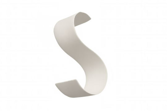 White abstract letter s scroll shape flowing, minimalist typography design creating an elegant curve