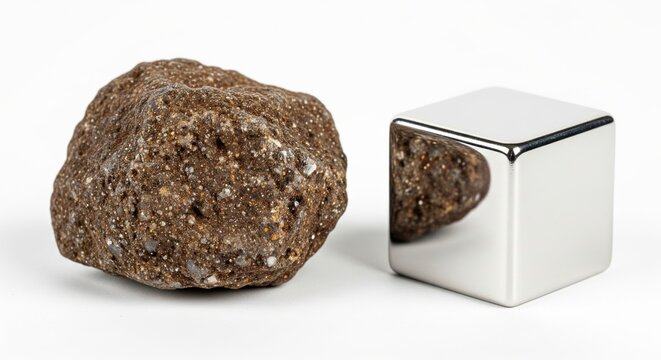 Chromite ore with refined chromium metal cube