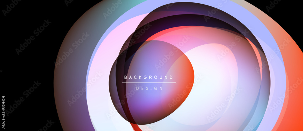 Wall mural abstract layers create circular design. vibrant colors blend, forming modern background. text reads 