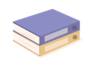 Office folders stack. Flat vector illustration of two document binders, blue and beige, isolated on white background. Office organization, paperwork, storage, archive management concept.