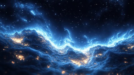 Fototapeta premium Cosmic city lights glowing clouds. Use Science fiction backdrop