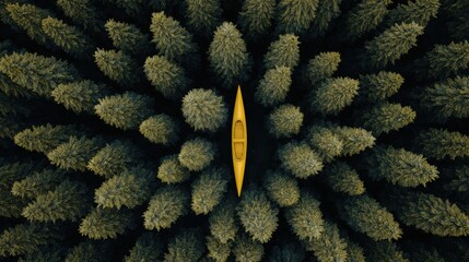 Yellow Canoe Forest Aerial: Adventure, Wilderness, Kayaking
