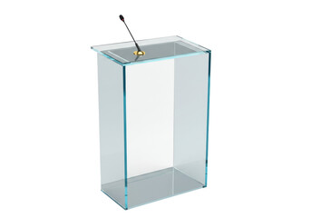 Isolated transparent acrylic podium with microphone for public speaking or conference stand