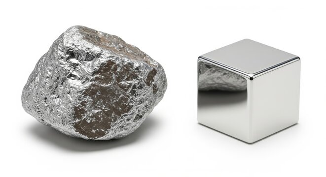 Rhodium ore with refined rhodium metal cube