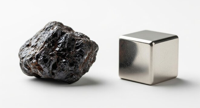 Uraninite ore and refined uranium metal cube