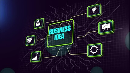 Creative business idea generation and development process visualized with digital icons and futuristic network structure - Powered by Adobe