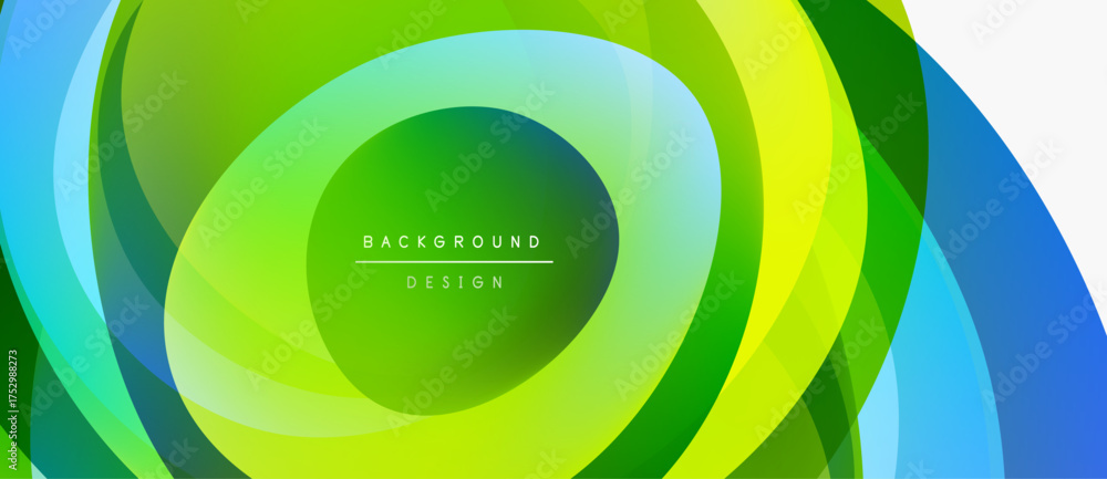 Wall mural abstract layers create vibrant circular design. green, blue hues blend, forming dynamic visual effec