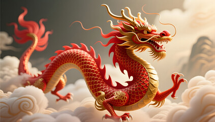 Fototapeta premium Ink style Chinese dragon image poster Dragon Boat Festival dragon head illustration