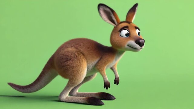 Animated kangaroo character standing on green background  