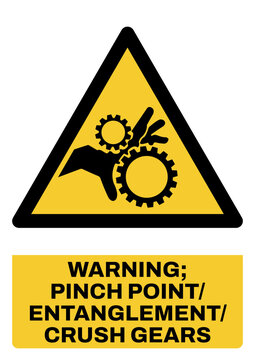 ISO warning safety signs_warning ; pinch point-entanglement-crush gears_portrait size a4/a3/a2/a1 	
