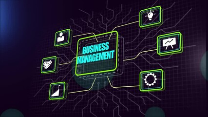 Digital visualization of business management concepts, strategy, and processes connected in a futuristic technology network - Powered by Adobe