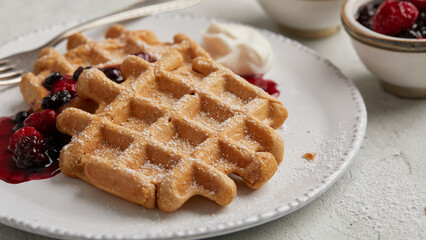 Waffles with berry compote