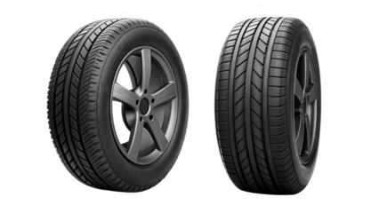 Two car tires isolated on transparent background for summer and winter season