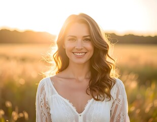 Portrait of beautiful woman in the sunset 