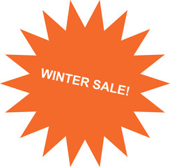 Winter sale promotion banner with orange starburst on white background