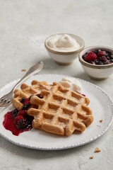 Waffles with berry compote