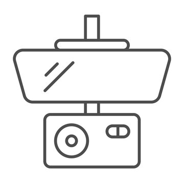 Rearview mirror with video recorder thin line icon, car parts concept. Vector graphics. Security camera sign on white background, outline style icon for mobile or web design.
