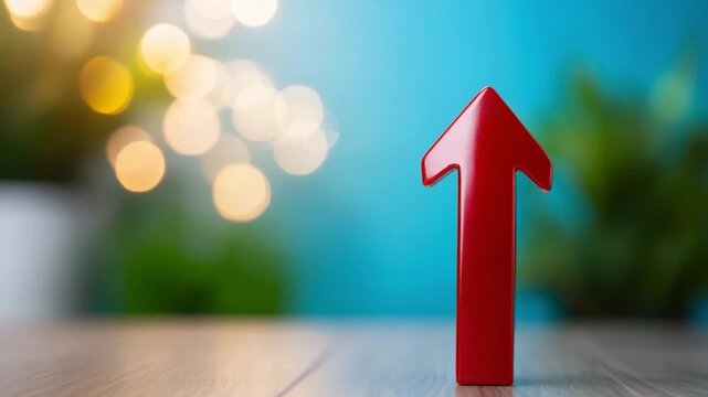 Ascending Arrow: The dynamic red arrow symbolizes upward trajectory, growth, and progress, with a blurred backdrop hinting at infinite potential.