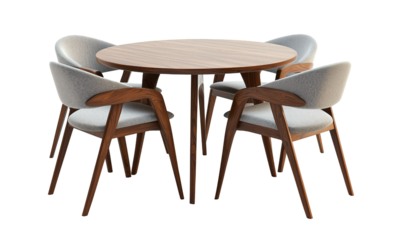 Elegant dining table set with modern chairs minimalist home interior contemporary design cozy ambience top-down view