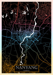 Nanyang China City Map. Downtown printable Landmarks, print city painting, travel art banner, modern urban art, background abstract city
