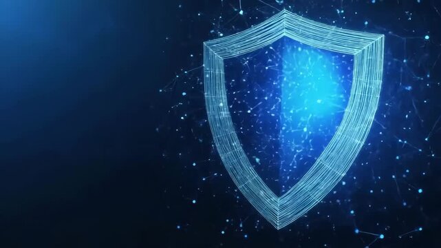 Abstract Shield Logo Design Representing Digital Security and Cyber Protection with Futuristic Technology Elements and Blue Color Scheme