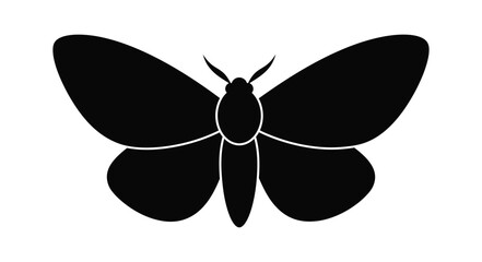 A simple black silhouette of a butterfly with open wings displayed