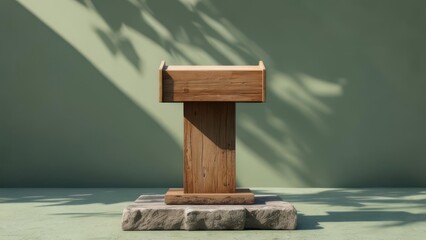 Obraz premium Wooden Podium on Stone Base with Leaf Shadows.