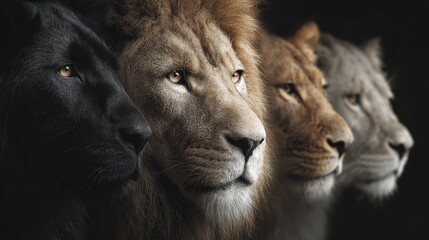Obraz premium Lion Pride: Close-up of Four Lions with Different Fur Colors