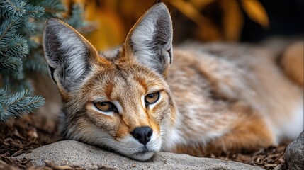 Fototapeta premium Resting Swift Fox Portrait with Detailed Fur and Intense Gaze in Nature