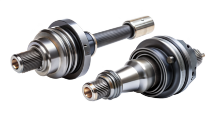 Two drive shaft parts isolated on transparent background for car repair