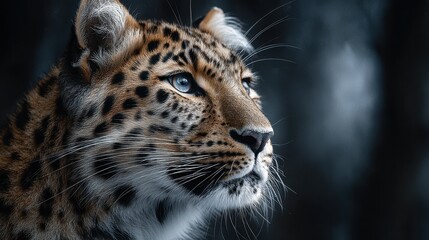 Obraz premium Close-up Portrait of a Majestic Leopard with Intense Blue Eyes