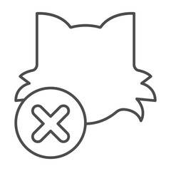 Cat head ban thin line icon, pet concept. Vector graphics. Kitten with close button, forbidden item sign on white background, outline style icon for mobile or web design.