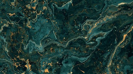 Abstract Teal And Gold Swirls And Marbling Pattern
