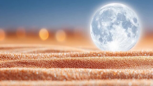 Desert Moonlit Symphony: The moon, an orb of radiant luminescence, ascends over undulating desert terrain, casting a spell of tranquility. This photo encapsulates the celestial serenity.