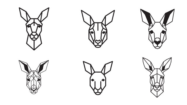 Kangaroo head icon pack &mdash; clean geometric triangle and circle line work