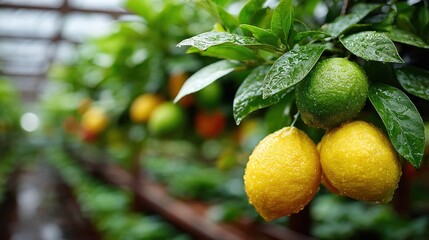 Fresh Citrus: Lemons and Limes on a Tree