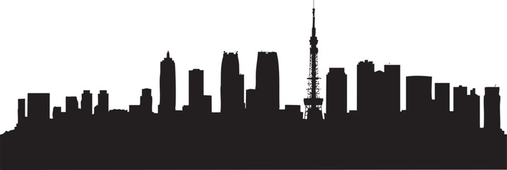 Obraz premium Modern city skyline silhouette in black, ideal for travel posters, urban branding, and architectural graphic design projects.