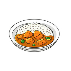 Chicken curry with rice in bowl, Asian food vector