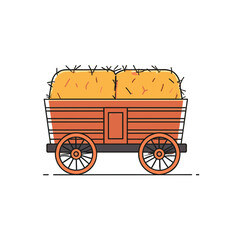 Hayride wagon with straw bales, farm autumn vector
