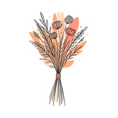 Dried flowers bouquet for crafts, rustic vector illustration