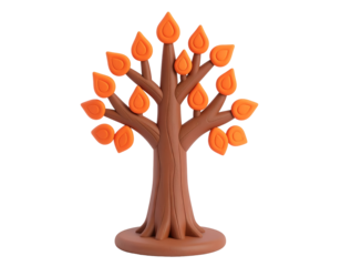 3D stylized autumn tree icon with vibrant orange teardrop leaves