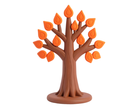 3D stylized autumn tree icon with vibrant orange teardrop leaves