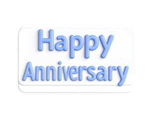 Happy Anniversary 3D Rendered Message in Blue Bubbly Letters on White Plaque