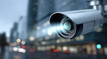 Security Camera Overlooking City Street at Night, Surveillance Technology