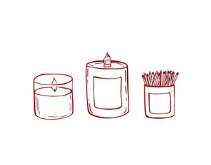 Set of hand drawn whimsical candles and candlesticks, vintage elegant candle collection