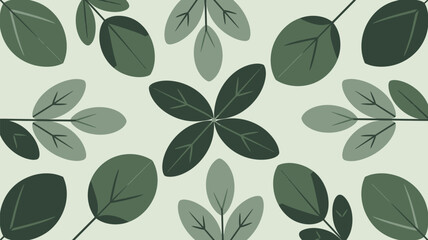A repeating pattern of green leaves and stems on a light green background in a symmetrical arrangement