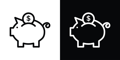 Piggy bank icon symbols in black illustrations set