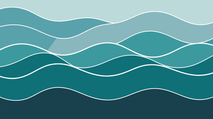 Abstract illustration of teal waves with white outlines creating a calming and serene atmosphere