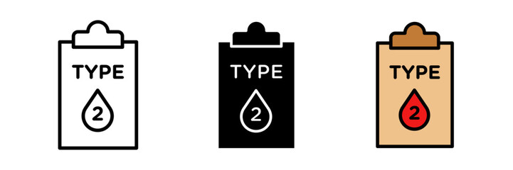 Type 2 diabetes icon vector icon set in stroke, filled and colored concept for web design.